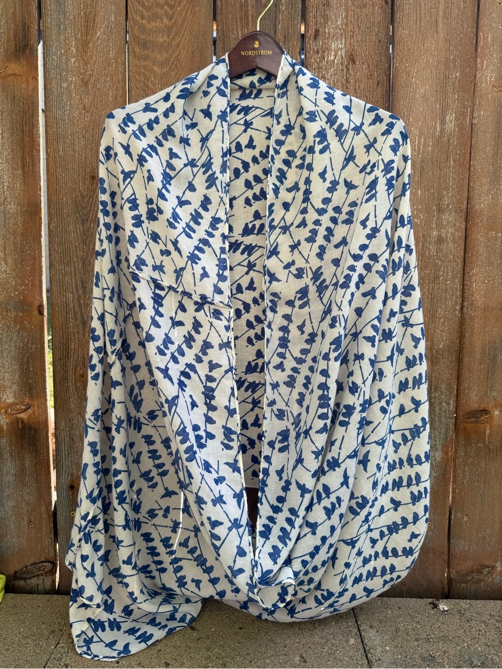 Women’s Blue Cream Bird Pattern Wrap Scarf - Picture 1 of 5